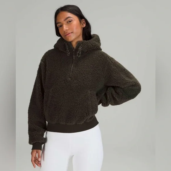 Lululemon Textured Fleece 1/2 Zip Dark Olive Size 10 - Picture 1 of 8